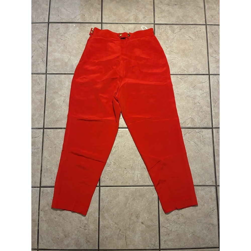 Vintage Suzelle Hot Red 100% Silk Dress Pants Size 8 Women's 28x27 Fashion 90s